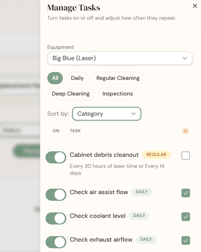 Customize your maintenance task list
